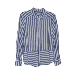 M&S Per Una Women's Top Beachy Mix Linen Button-Up Long Sleeve Shirt Size 12